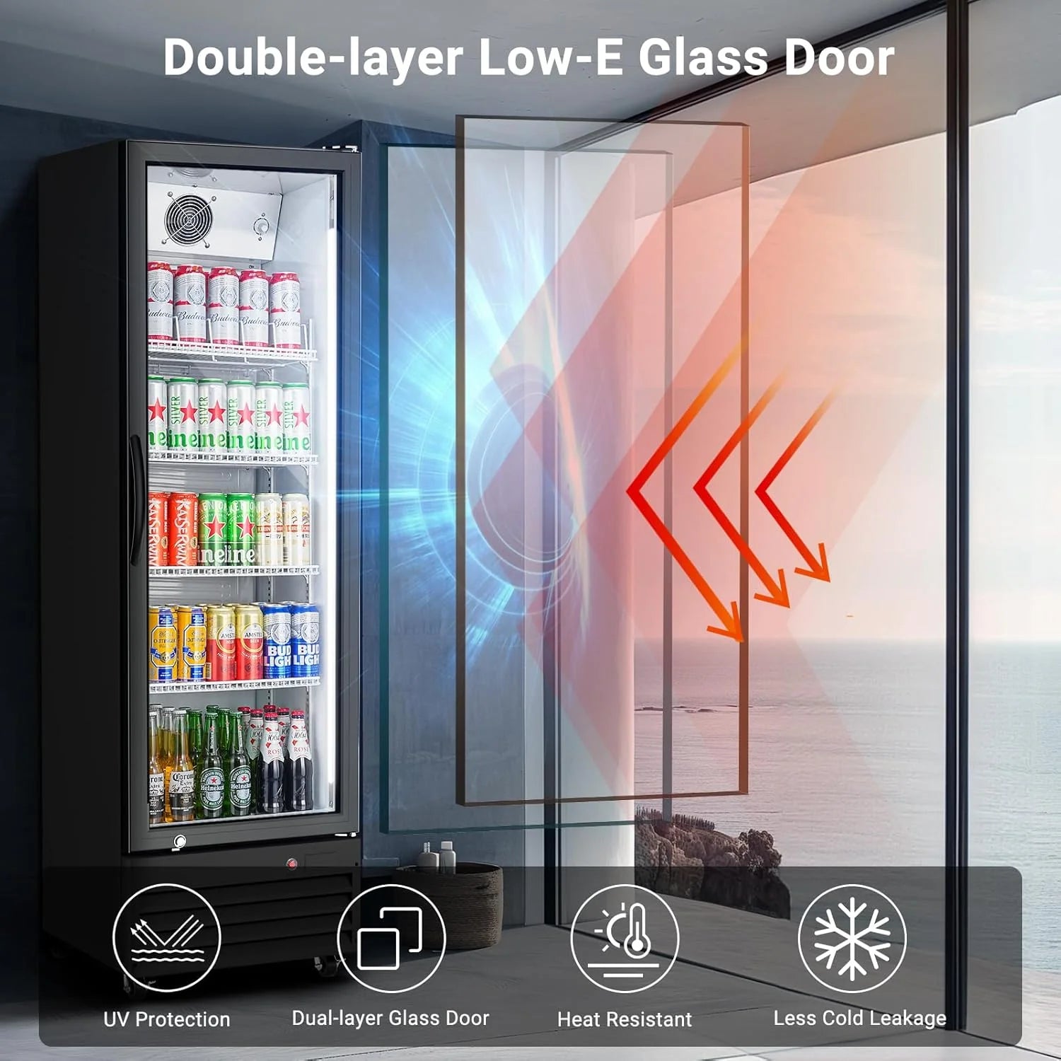 Commercial Glass Door Display Refrigerator,12.5 Cu.Ft Merchandiser Drink Refrigerator,Upright Commercial Bar Beverage Fridge,Display Drink Cooler with Soft LED Light1 pcs