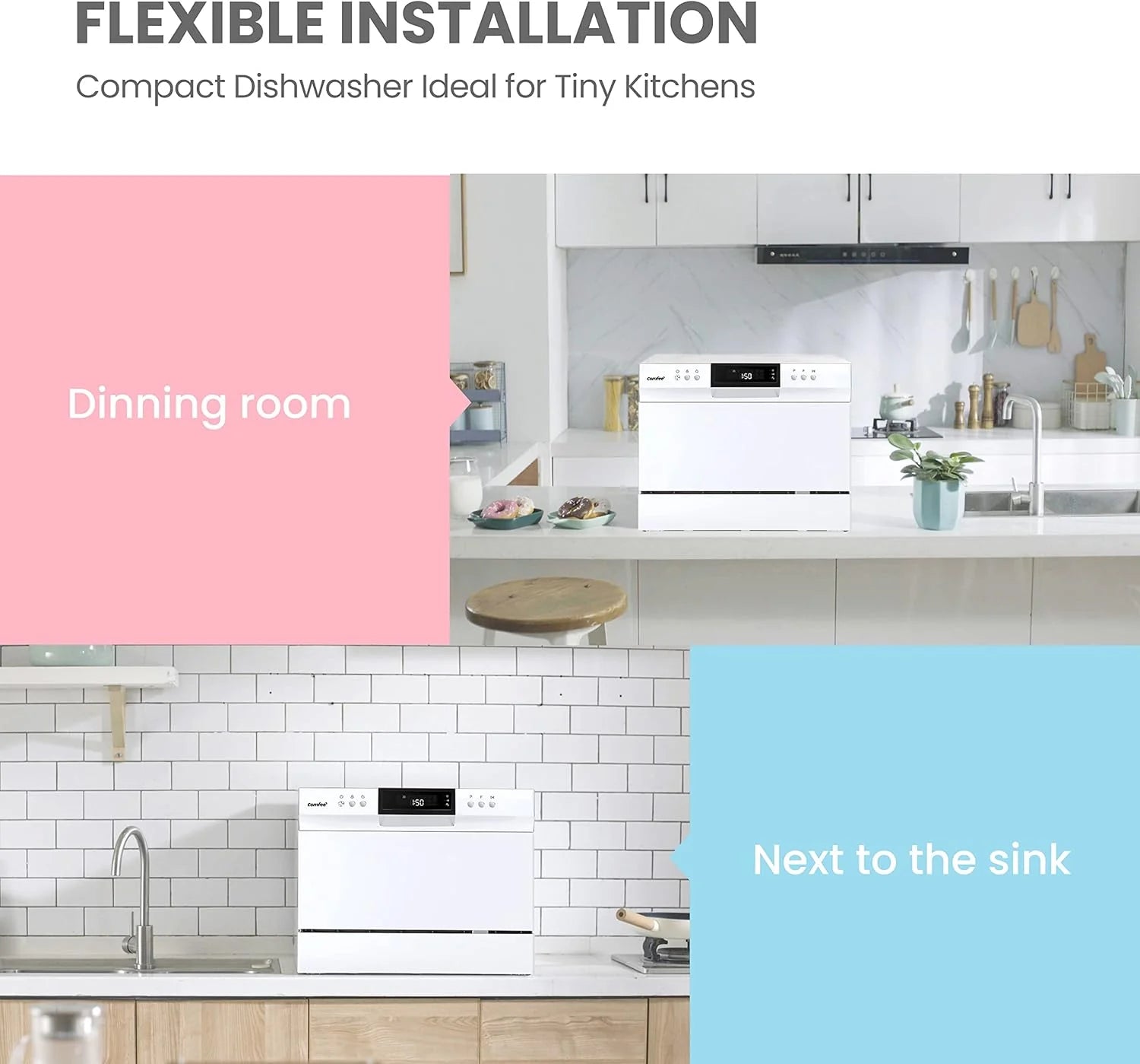 Countertop Dishwasher, Energy Star Portable Dishwasher, 6 Place Settings, Mini Dishwasher with 8 Washing Programs, Speed, Baby-Care, ECO& Glass, Dish Washer for Dorm, RV& Apartment1 pcs