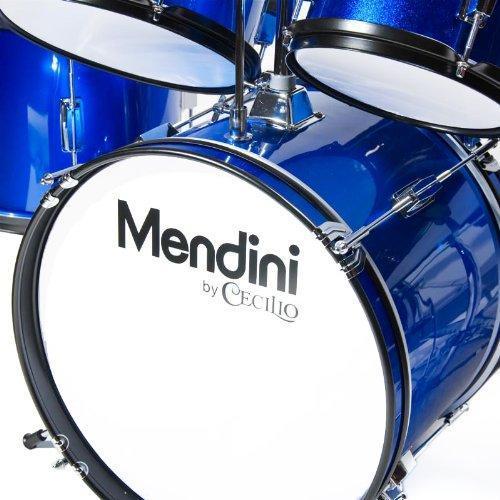 Mendini By Cecilio Drum Set For Kids/Junior &ndash; 16 Inch, 5 Piece, Blue Metallic &ndash; Starter Drums Kit w/Adjustable Throne, Cymbal, Pedal &amp; Drumsticks &ndash; MJDS 5 BL