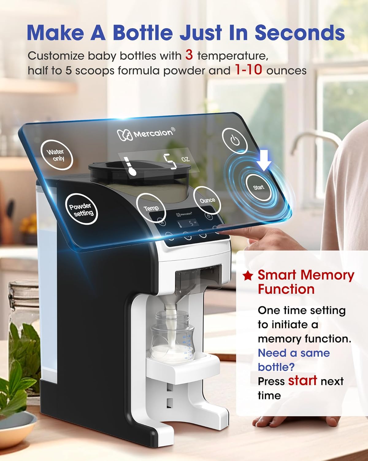 Fast and Customizable Formula Dispenser Machine with Accurate Temperature Control for Baby, Automatic Powder Blending for All Brands of Bottle and Formula, Black/White
