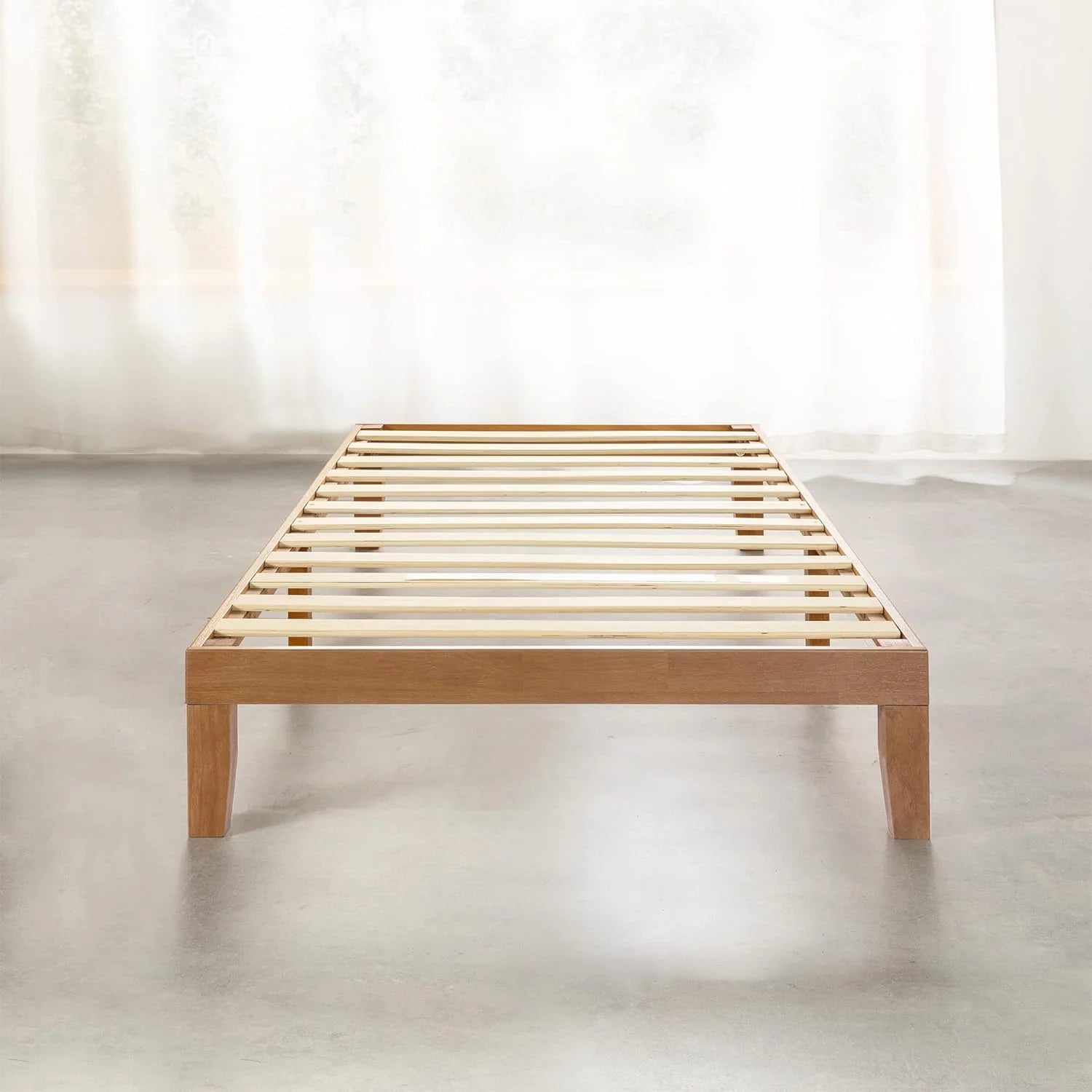 12" Classic Solid Wood Platform Bed Frame w/Wooden Slats (No Box Spring Needed), Natural, Queen Size1 pcs
