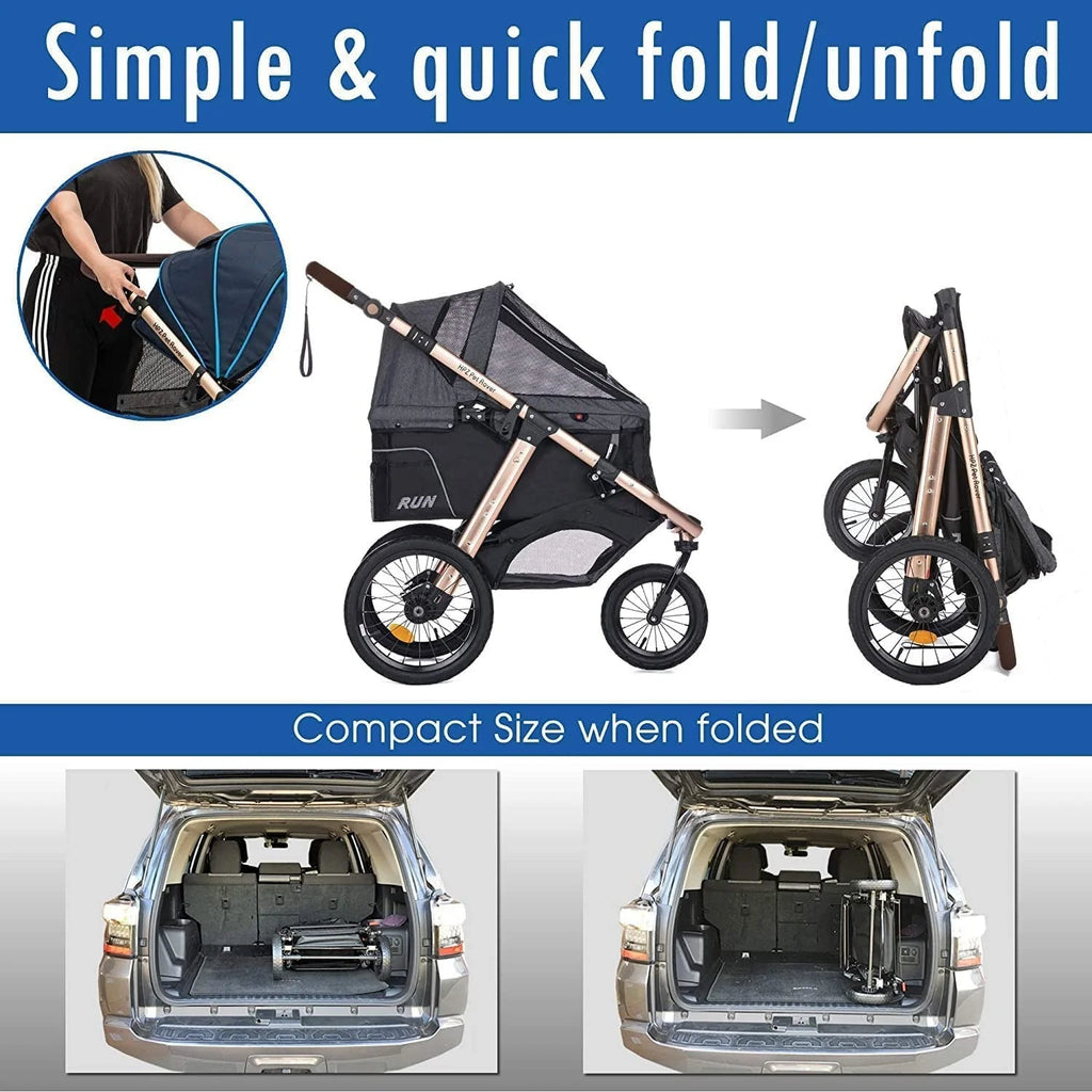 Jogging Sports Stroller with Comfort Rubber Wheels/Zipper-Less Entry/1-Hand Quick Fold/Aluminum Frame for Small/Medium Dogs, Cats and Pets (Green Camo)