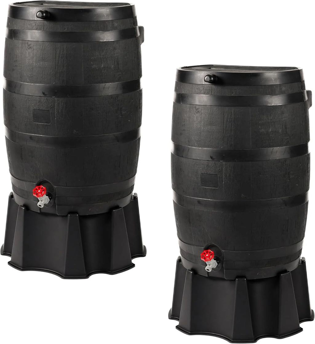 RTS Home Accents 50-Gallon ECO Rain Barrel Made with 100% Recycled Plastic, Flat Back Rain Water Collection Barrel, Black1 pcs