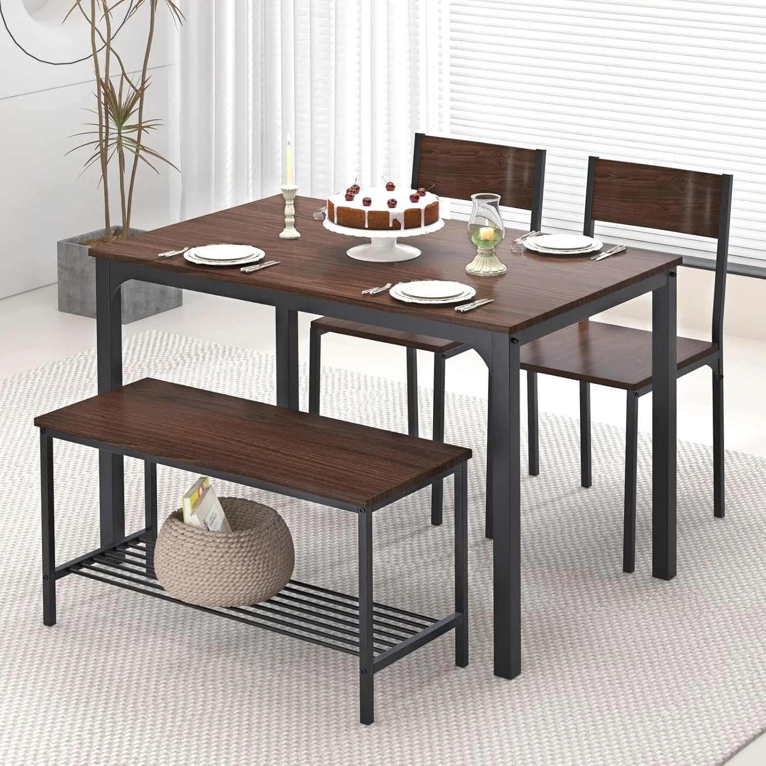 Dining Table and Chairs Dining Table Set with 2 Chairs and 1 Bench Bar Set Kitchen Table and Chairs for Dining Room Bistro Set，Pure White1 pcs