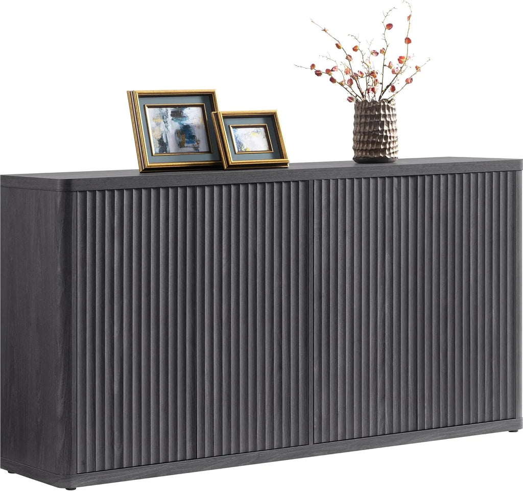 Buffet Cabinet with Storage Accent Sideboard with 4 Doors 66.3" Fluted Credenza Modern Buffet Table Media Console Cabinet Entryway Cabinets for Living Room Kitchen Dining Room Hallway1 pcs