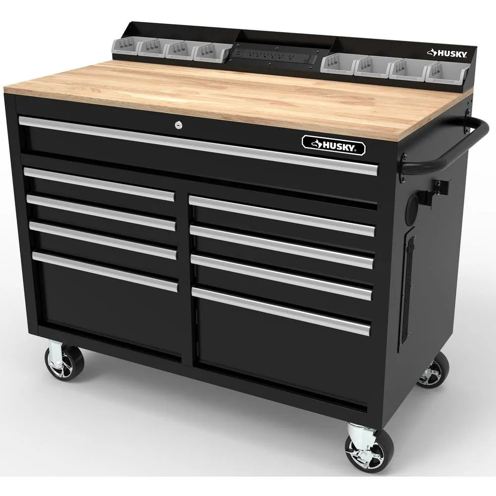 46-in W x 24.5-in D 9-Drawer Mobile Workbench with Hardwood Top and Power Station ���ゆ�� Gloss Black