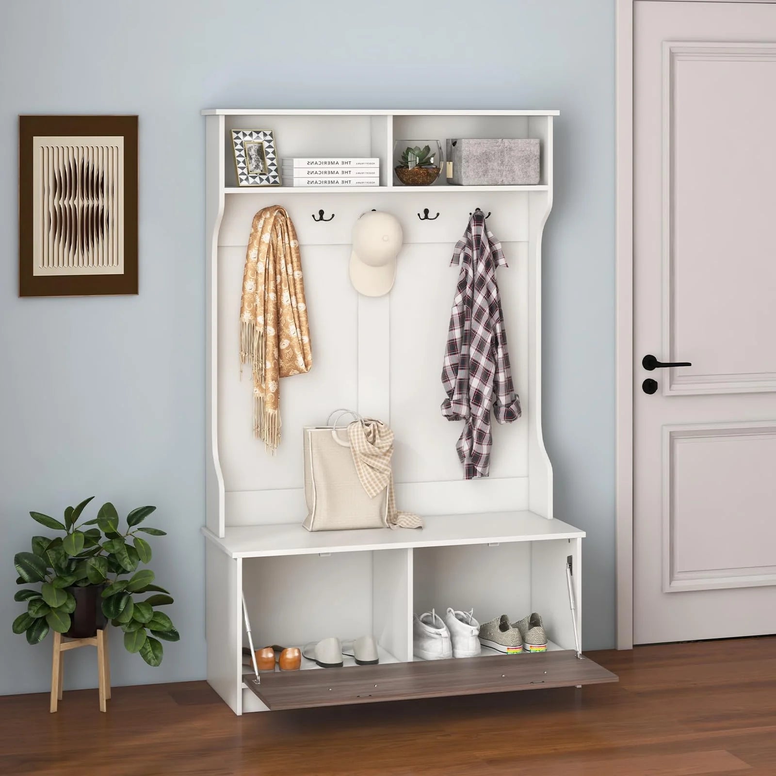 Giantex 160cm Hall Tree | Entryway Organizer with Coat Rack & Storage Bench