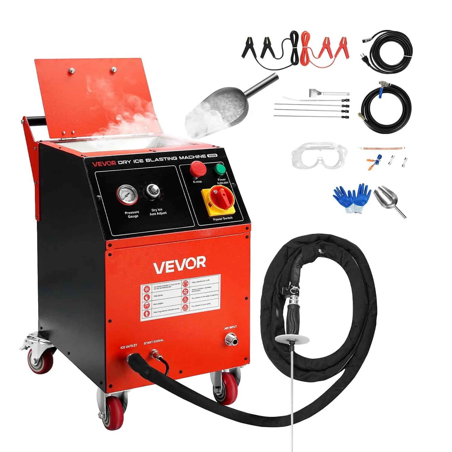 Dry Ice Blasting Machine, 11LBS (5KG) Capacity Dry Ice Cleaning Machine with 4 Nozzles, Adjustable Pressure, Movable Blaster Cleaner for Automotive Ship Aviation Chemical, 120V1 pcs