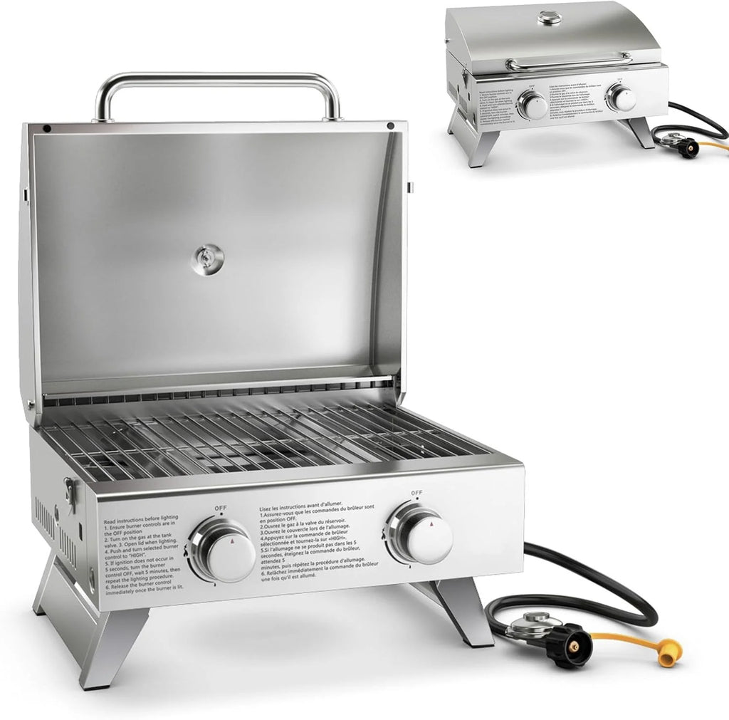 Propane Gas Grill 50,000 BTU, 4 Main Burners, 1 Side Burner, 2 Prep Tables, Stainless Steel Heavy-Duty BBQ Grill with 4 Wheels for Backyard Party Outdoor Cooking1 pcs