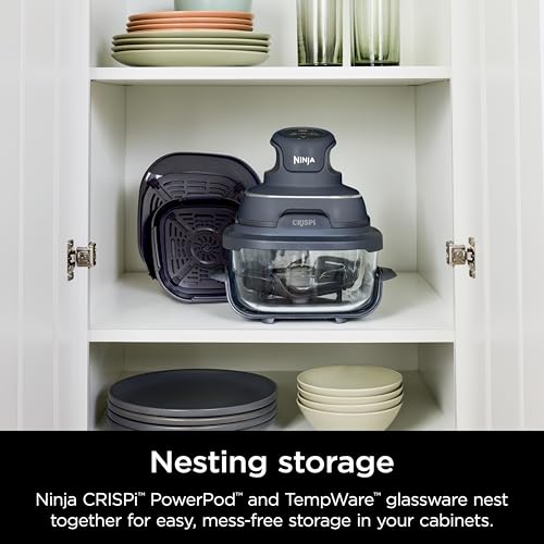 Ninja Crispi 4 in 1 Portable Glass Air Fryer Cooking System, 4QT &amp; 6 Cup Glass Containers with Storage Lids, Easy Meals, Microwave, Freezer &amp; Dishwasher Safe, Air Fry, Bake &amp; More, Cyberspace, FN101GY : Home &amp; Kitchen