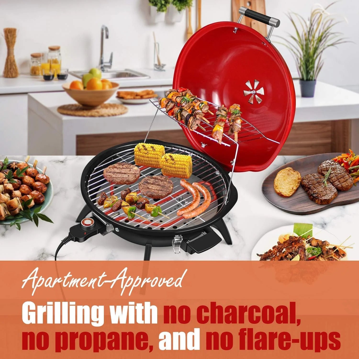 Electric barbecue grill, 15-person indoor/outdoor electric grill, suitable for indoor and outdoor use, double-layer design, portable detachable grill, power 1600 watts (fixed type, black)1 pcs