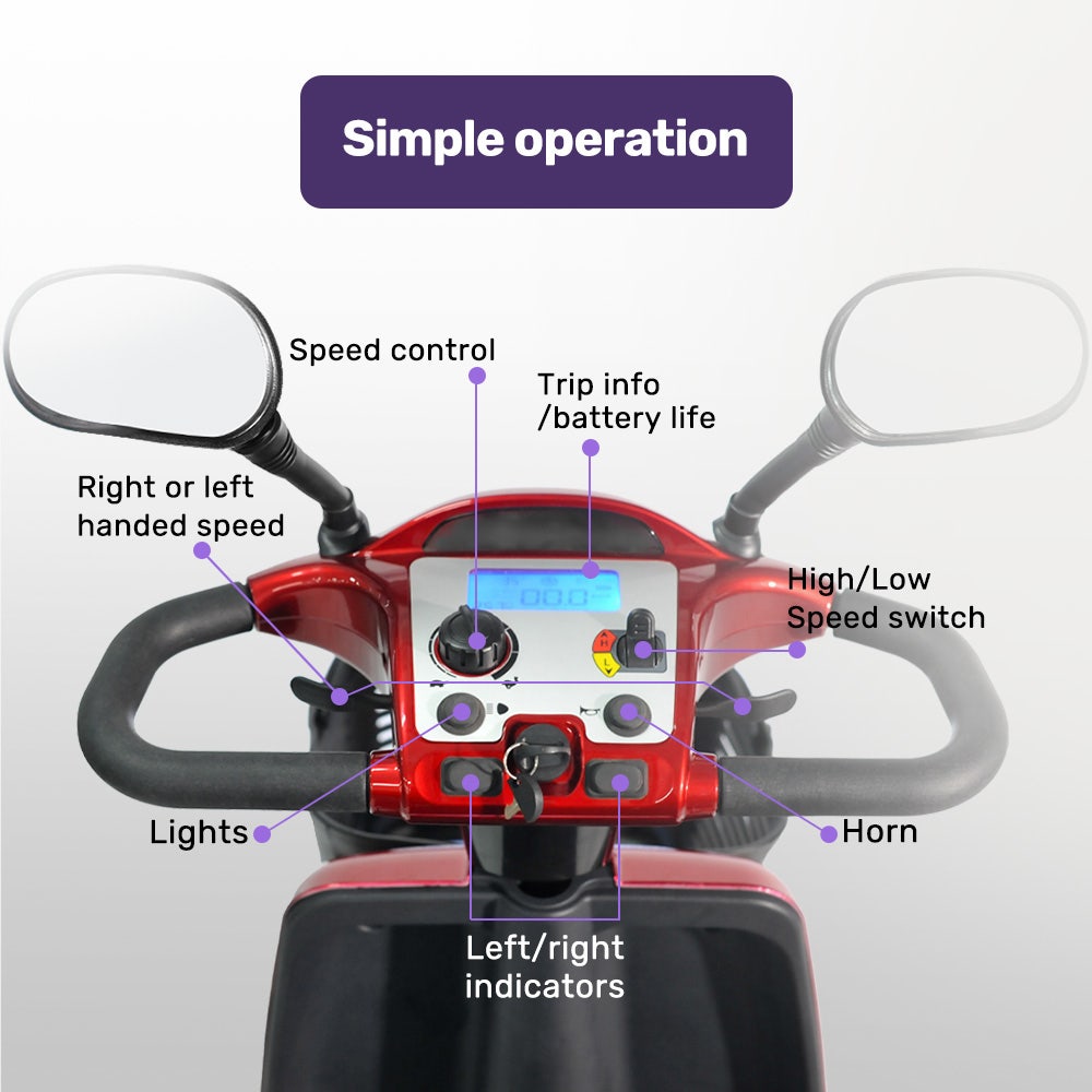 EQUIPMED LeisureCruise Extra Large-Sized, High Power, 182kg Capacity Mobility Scooter  - Red