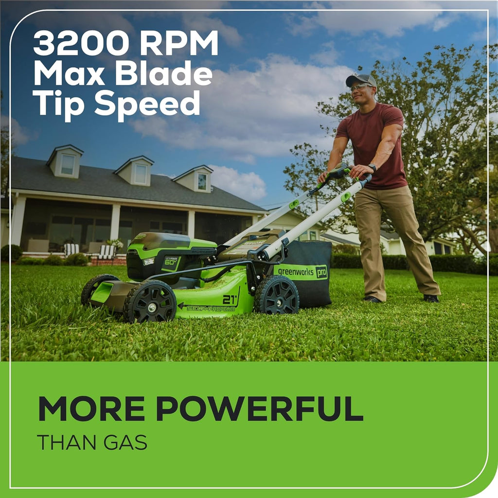 Greenworks 60V 21?? Cordless (Self-Propelled) Lawn Mower , 2 x 4.0Ah Batteries and Dual Port Rapid Charger