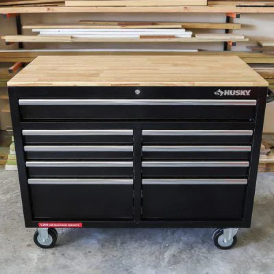 46-in W x 24.5-in D 9-Drawer Mobile Workbench with Hardwood Top and Power Station ���ゆ�� Gloss Black