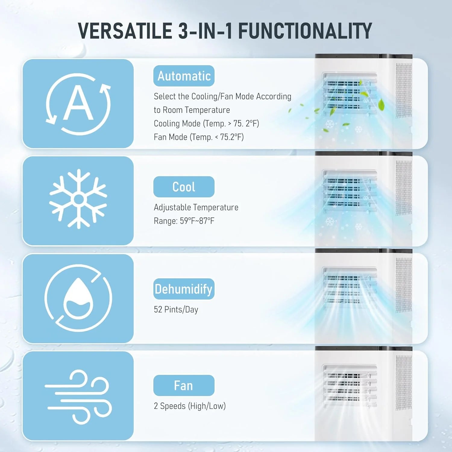 Portable Air Conditioner, 10000 BTU 3-in-1 Cooling, Dehumidifier, Fan with Remote Control, 24H Timer, LED Display, Sleep Function, Child Lock for Home, Office, Bedroom (Window Kit Included)1 pcs