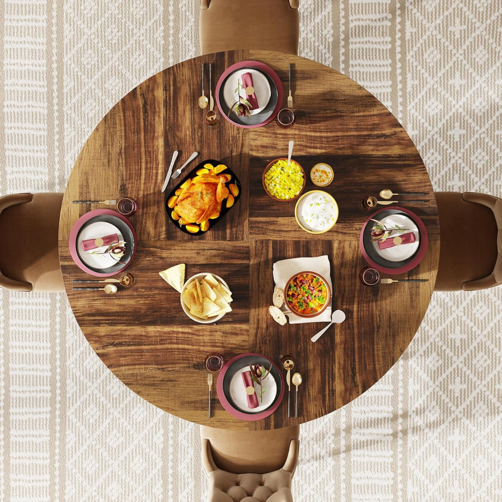 Round Dining Table for 4-6 People, 47-Inch Farmhouse Dinning Room Table Circle Kitchen Table, Industrial Dinner Table with Metal Base for Kitchen, Living Room, Rustic Brown1 pcs
