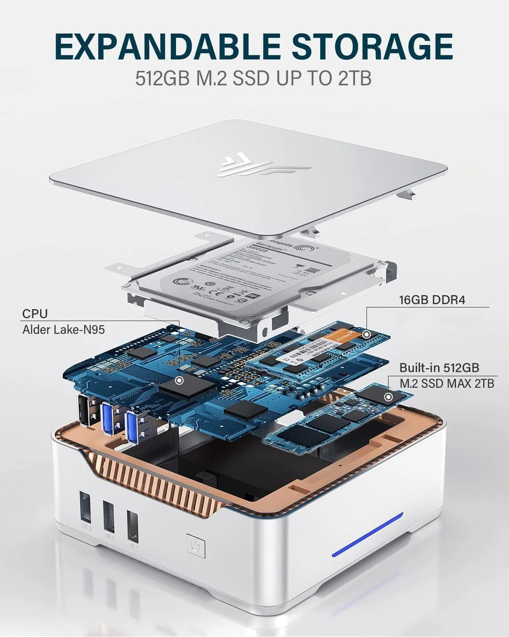 KAMRUI GK3Plus Mini PC, 16GB RAM, 512GB M.2 SSD Mini Computer