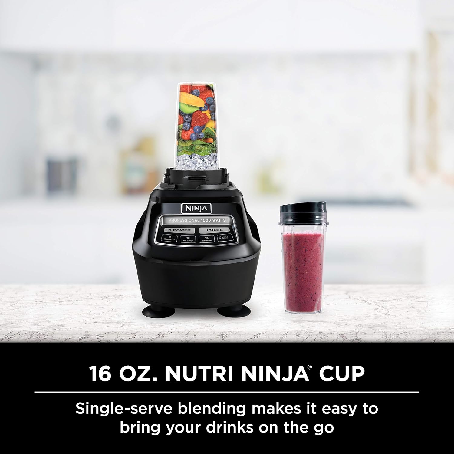 Ninja BL770 Mega Kitchen System, 1500W Blender &amp; Processor, 72oz Pitcher, 64oz Bowl, 16oz To Go Cups, Black