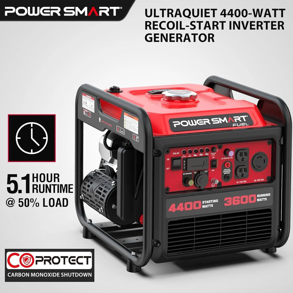 4400W Gas Powered Open Frame Inverter Generator, Portable Generator for Home Use, Jobsit, RV Ready with 30A Outlet, Recoil Start1 pcs