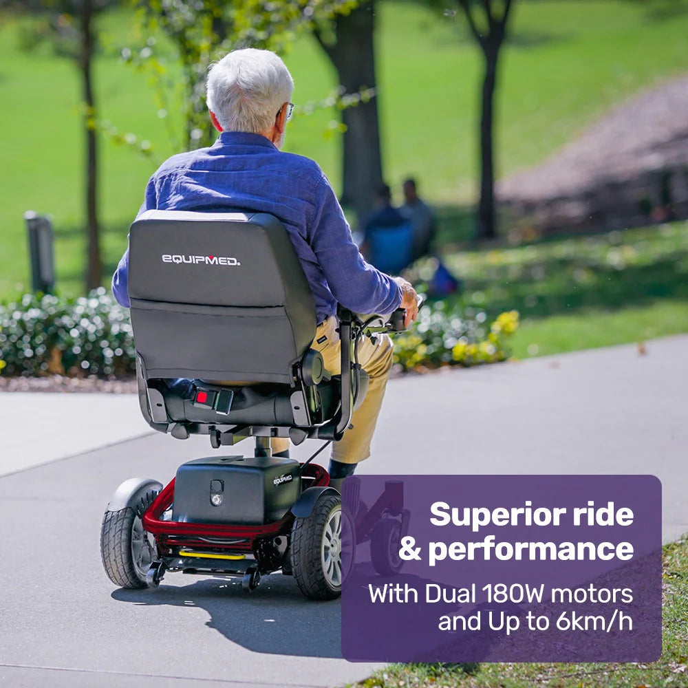 EQUIPMED Heavy Duty Electric Wheelchair, Up to 20km Range, Ultra-Comfortable, Great Turning Circle, Safe Stable Non-Slip Anti-Roll Back Power Chair, Red