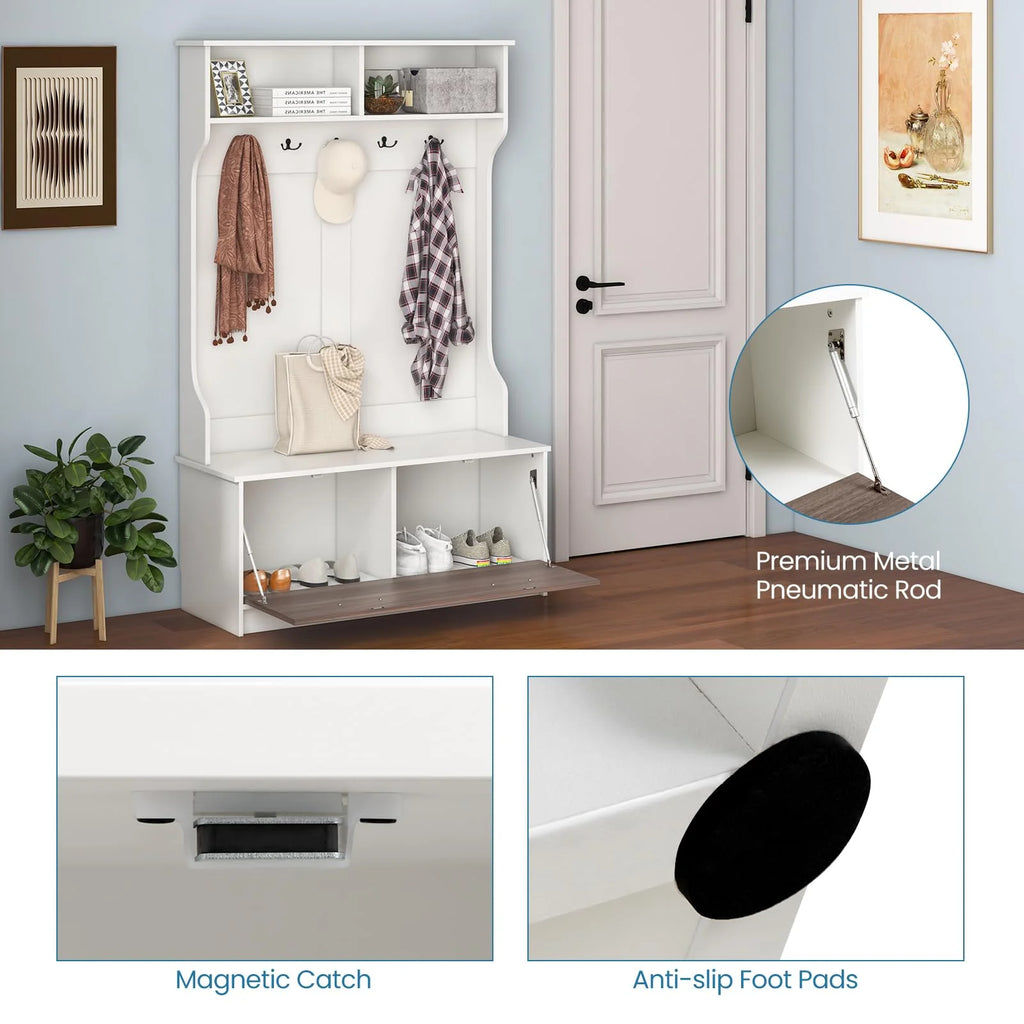 Giantex 160cm Hall Tree | Entryway Organizer with Coat Rack & Storage Bench