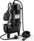 3/4 horsepower submersible sewage discharge pump, cast iron material, 115 volts, 6400 gallons per hour, automatic tethered float switch, for sewage pits, basements, and collection pits of residential sewage, 2-inch NPT outlet1 pcs