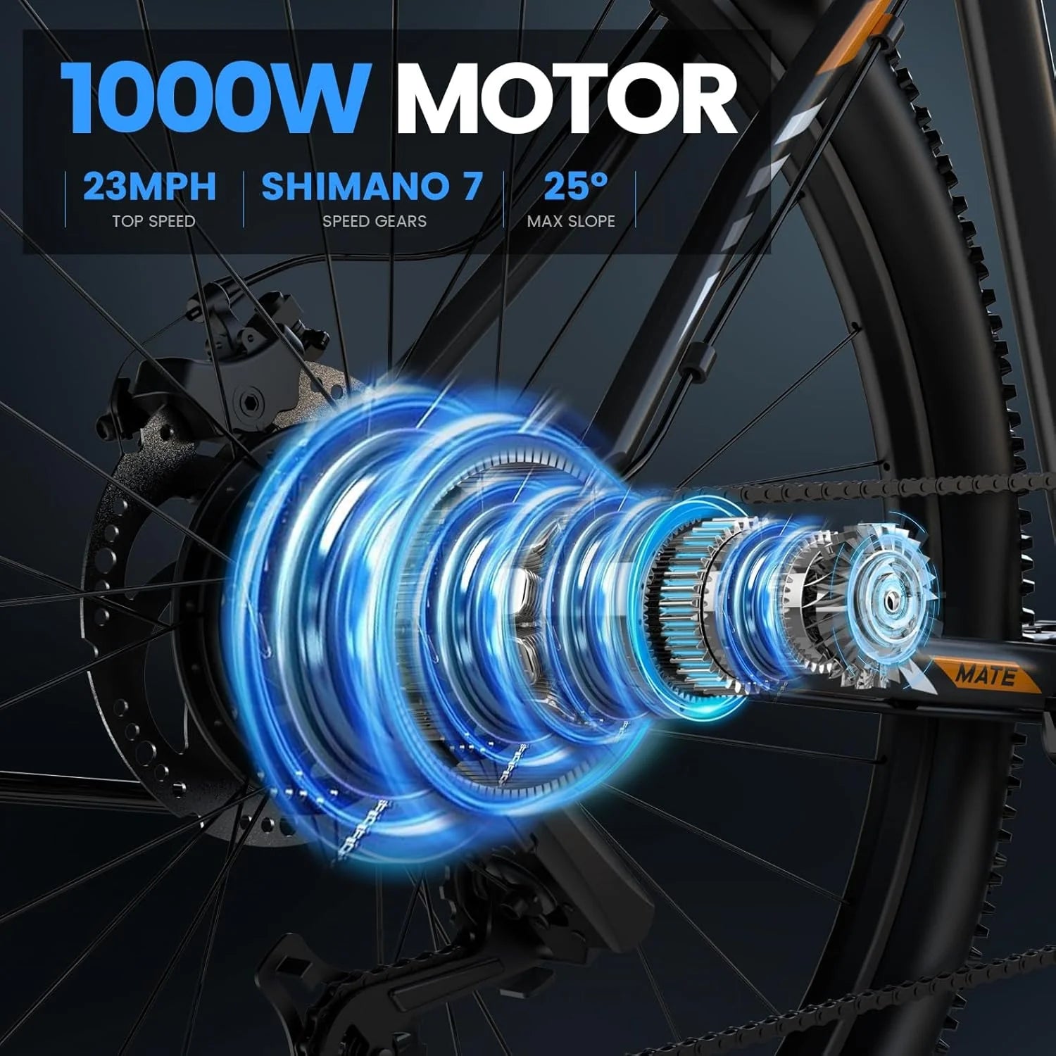 An electric bicycle suitable for adults, equipped with a peak power motor of 1000 watts and a detachable battery of 468 watt-hours, with a maximum speed of 37 kilometers per hour, and featuring a color LCD display. It is an electric mountain bike for