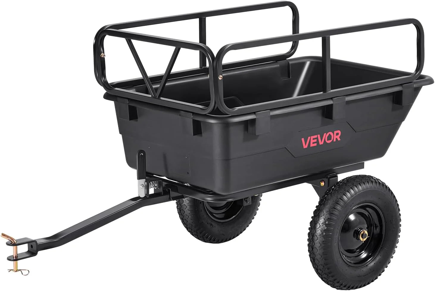 Utility Trailer, 17 Cu. Ft & 600lbs Capacity, ATV UTV Hauling Trailer, Tow Behind Steel Dump Cart with 16" Tires, Hand Pull or Foot Pedal, Heavy Duty Yard Trailers for Lawn Mower Tractor1 pcs