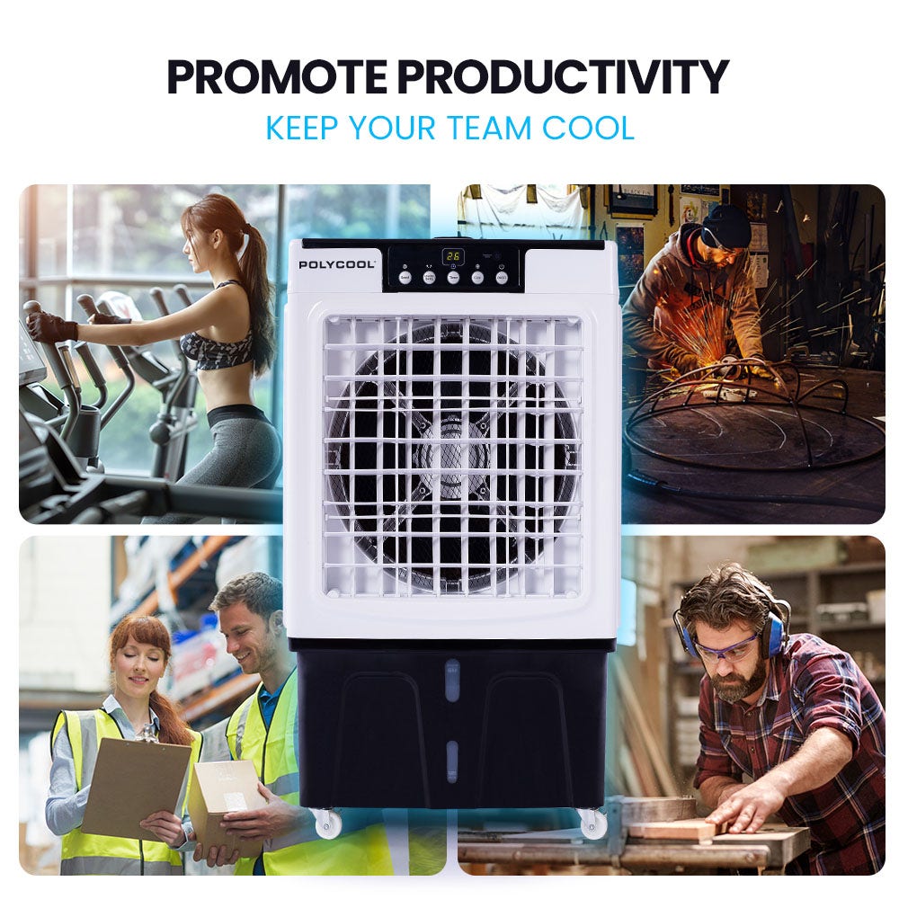 POLYCOOL 30L Evaporative Air Cooler Portable Industrial Fan, Purifier, Humidifier, Remote Control