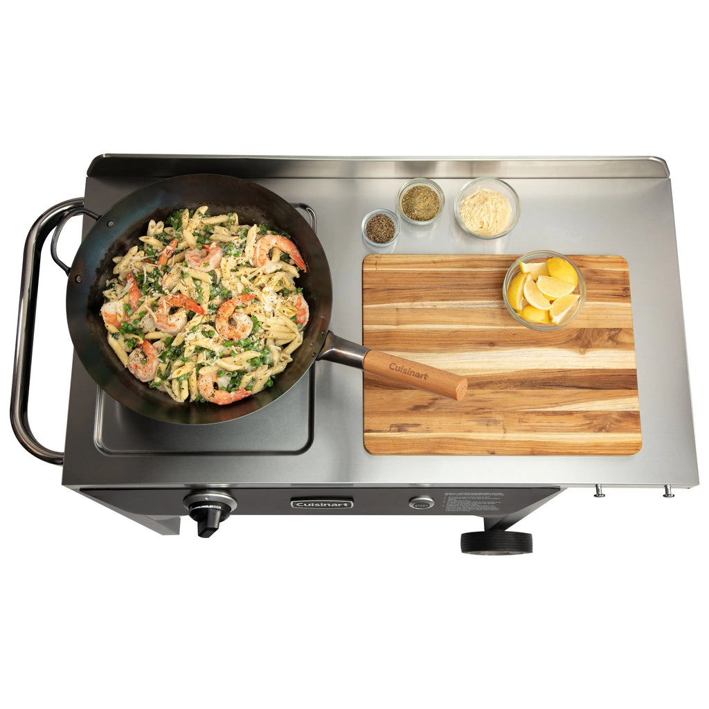 Cuisinart – Outdoor Wok Station, 50,000 BTU Propane Outdoor Wok Burner w Prep Table, 14′′ Carbon Steel Wok for Stir Fry, Searing, BBQ – Black