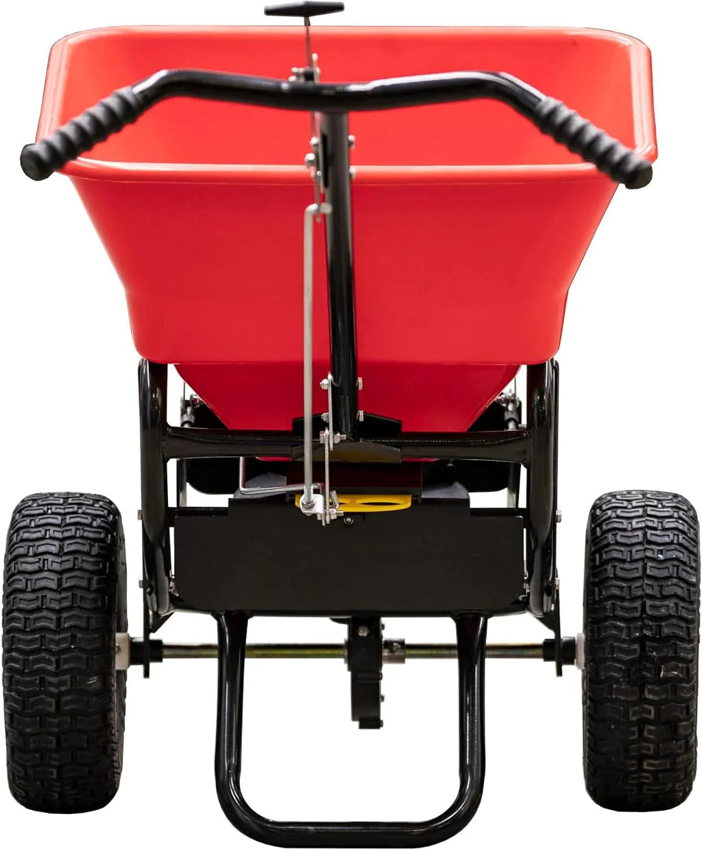 Multi-purpose push-along spreader, 100 lb capacity, versatile tool for lawn seed, salt, de-icer, fertilizer and seeds