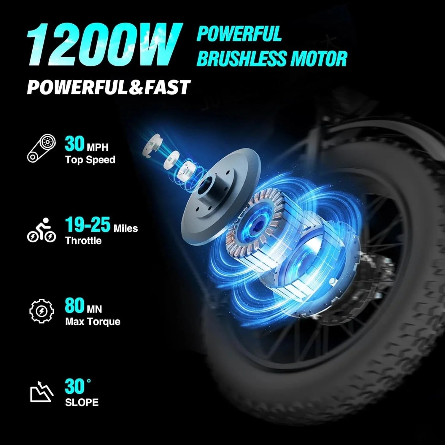 Ridstar electric bicycle for adults, 1200 W, 48 km/h mountain bike, 48 V 15.6 Ah battery, 20" fat bike tires, 7-speed full suspension