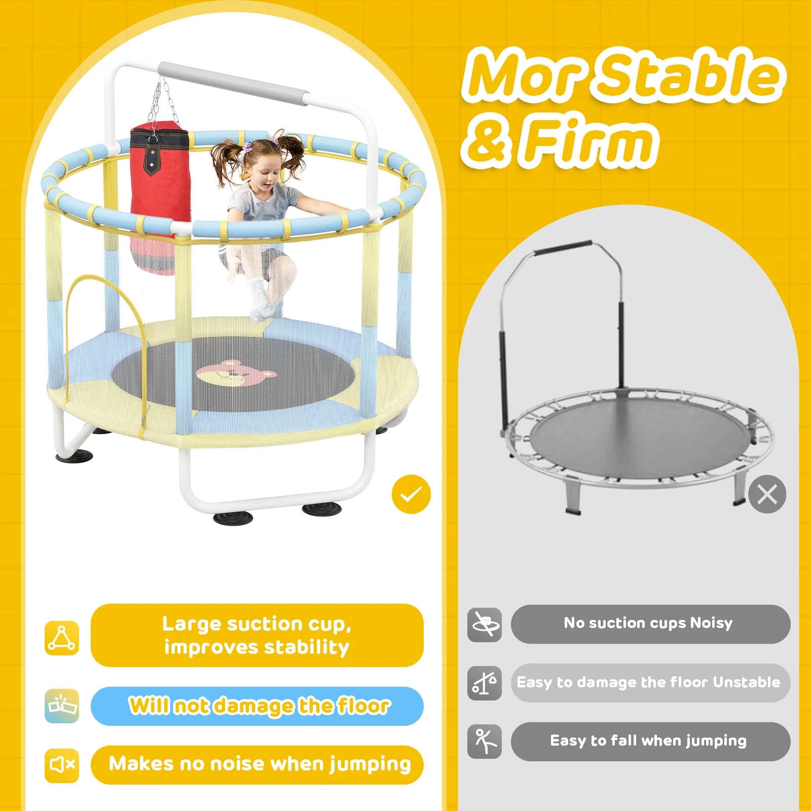 55" Trampoline with Basketball Hoop Swings