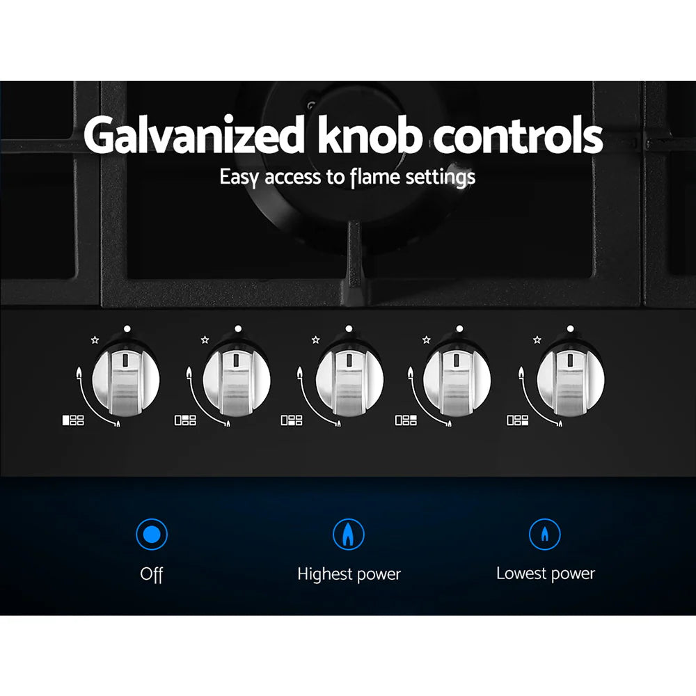 Devanti Gas Cooktop 90cm 5 Burner Black