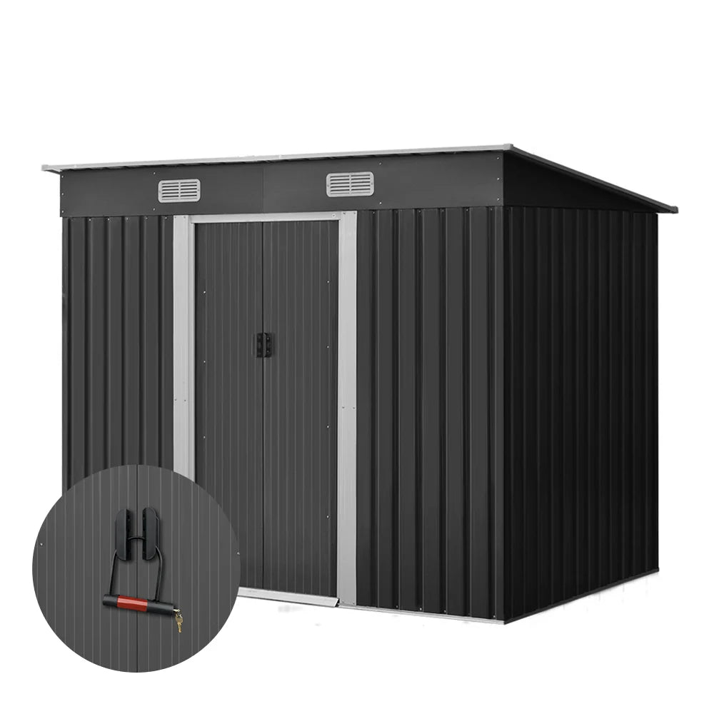 Giantz 2.38x1.31M Metal Garden Shed Grey Sliding Door