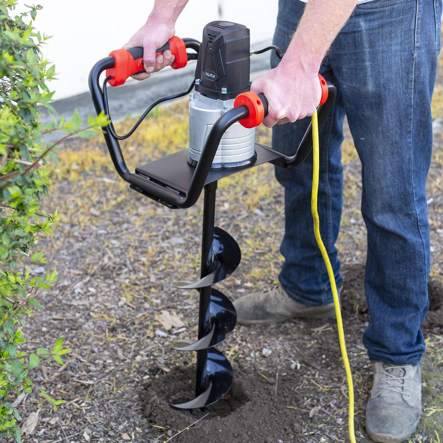 XtremepowerUS 1500W Electric Post Hole Digger with 6&prime;&prime; Auger Bit, Anti Vibration Handle &amp; Safety Lock for Soil &amp; Fence Posts