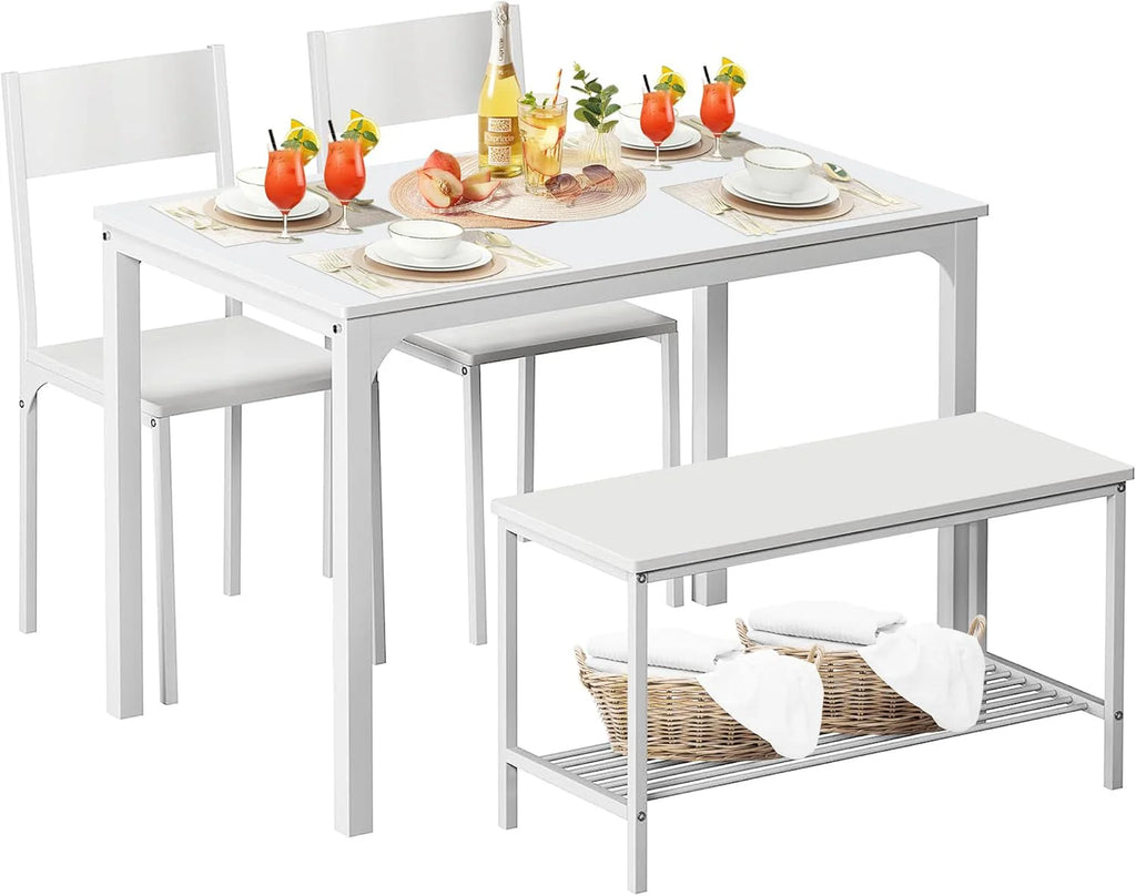 Dining Table and Chairs Dining Table Set with 2 Chairs and 1 Bench Bar Set Kitchen Table and Chairs for Dining Room Bistro Set，Pure White1 pcs