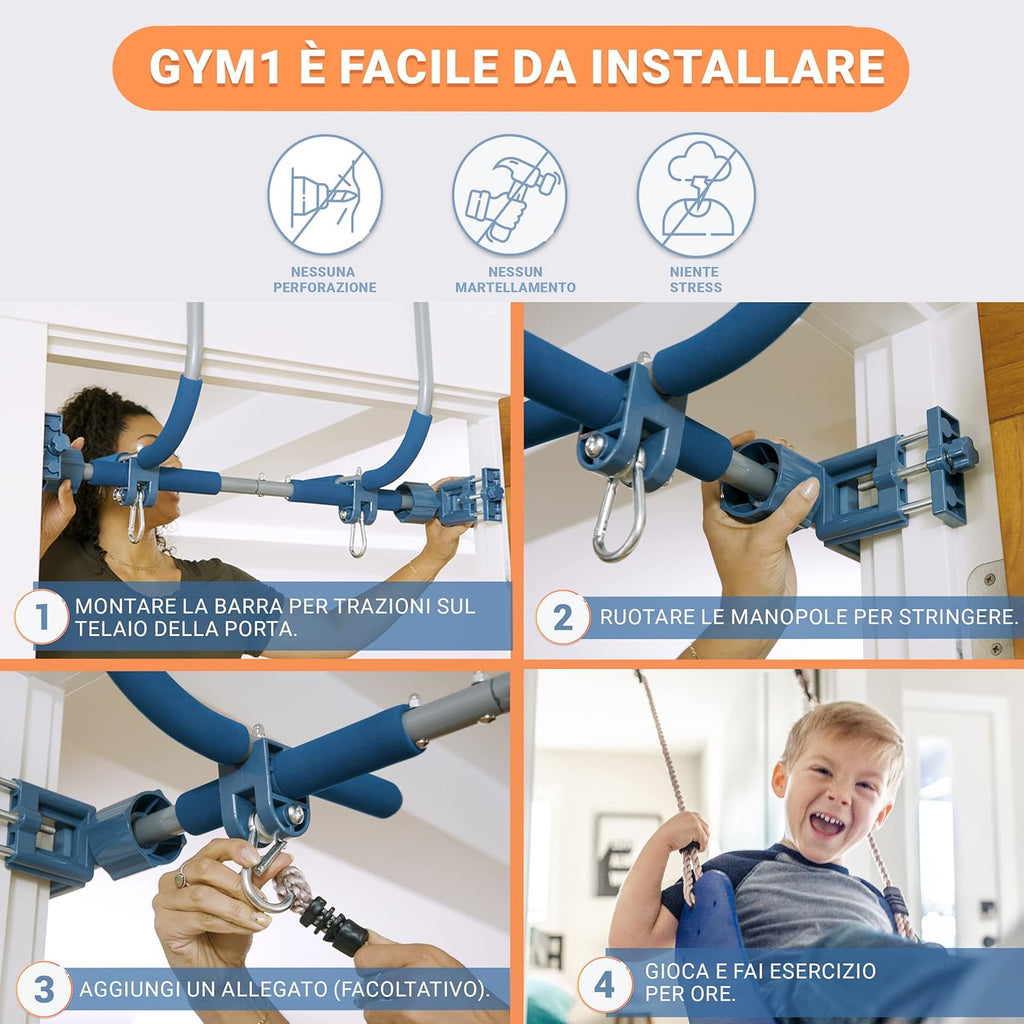 6-Piece Doorway Gym for Kids, includes Door Sensory Swing, Indoor Pull-Up Bar for Adults, Rings, Hanging Trapeze, Ladder & Knotted Rope, Holds Up to 300 Lbs