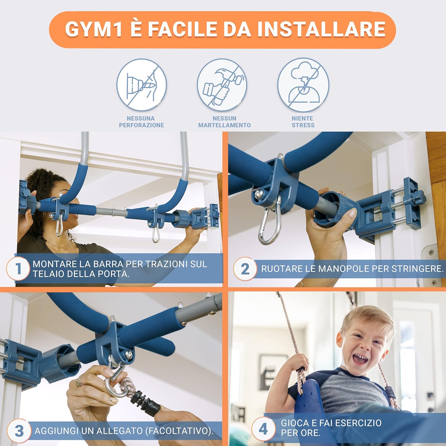 6-Piece Doorway Gym for Kids, includes Door Sensory Swing, Indoor Pull-Up Bar for Adults, Rings, Hanging Trapeze, Ladder & Knotted Rope, Holds Up to 300 Lbs