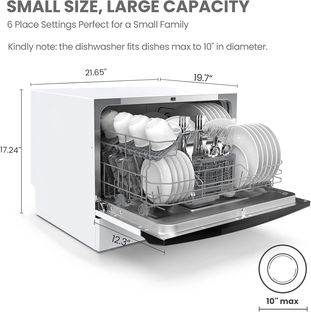 Countertop Dishwasher, Energy Star Portable Dishwasher, 6 Place Settings, Mini Dishwasher with 8 Washing Programs, Speed, Baby-Care, ECO& Glass, Dish Washer for Dorm, RV& Apartment1 pcs