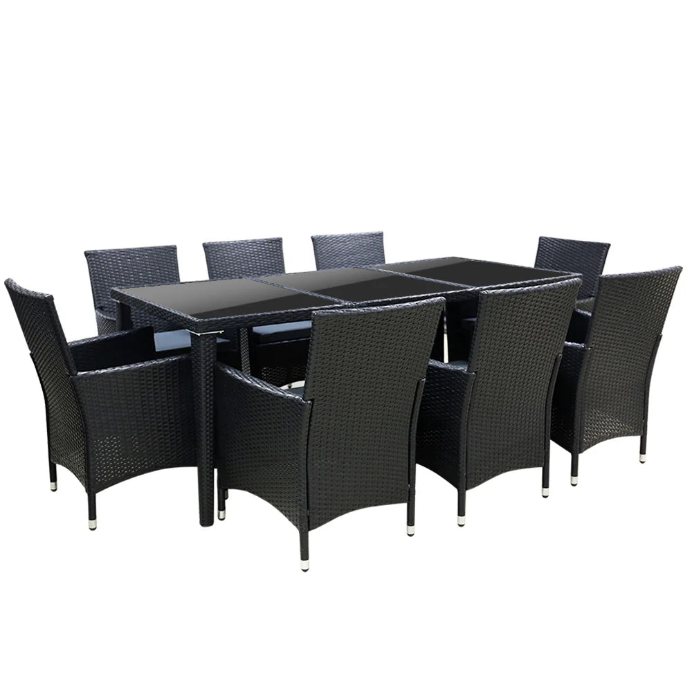 Gardeon 9-Piece Outdoor Dining Set Wicker Lounge Black