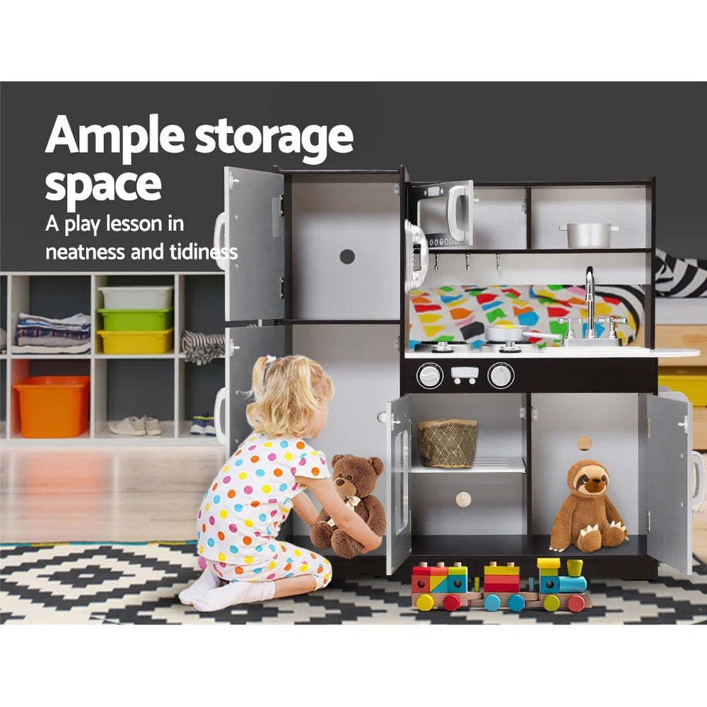 Sturdy Modern Kids Kitchen Play Set with Fridge Keezi