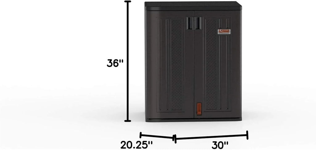 Suncast Commercial Heavy-Duty 9 Cubic Ft. Resin Storage Cabinet with Lockable Handles, Adjustable Metal-Reinforced Shelves for Garage or Workspace, Black, Made in The USA1 pcs