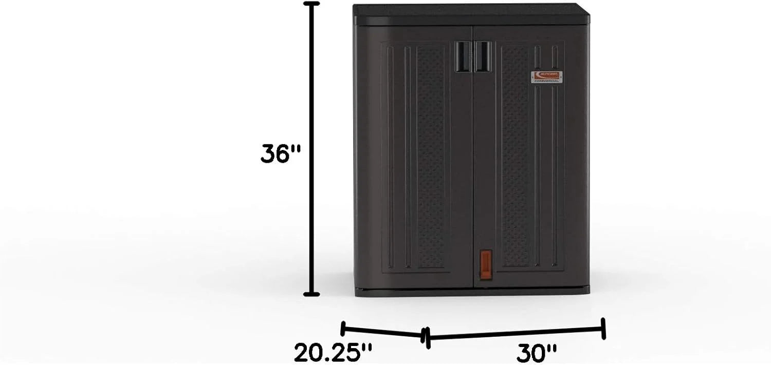 Suncast Commercial Heavy-Duty 9 Cubic Ft. Resin Storage Cabinet with Lockable Handles, Adjustable Metal-Reinforced Shelves for Garage or Workspace, Black, Made in The USA1 pcs