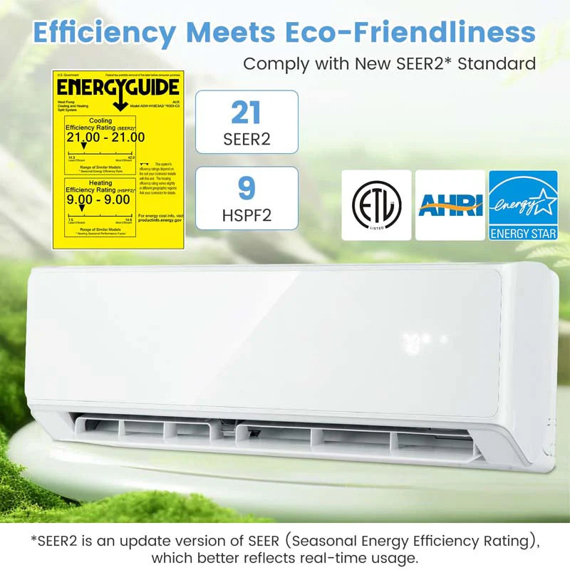 18,000 BTU 21 SEER2 208-230V Wifi Enabled Mini-Split Air Conditioner with Alexa, Wall Mounted Ductless AC Unit Inverter Heat Pump System