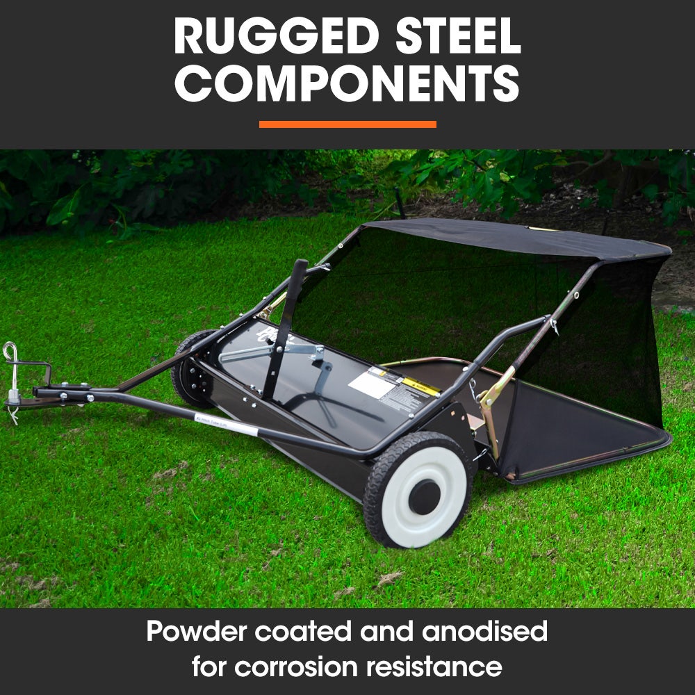 PLANTCRAFT Lawn Sweeper 38" Wide, Tow Behind Leaf and Grass Clipping Collector, Universal Hitch for Ride on Mower, Garden Tractor