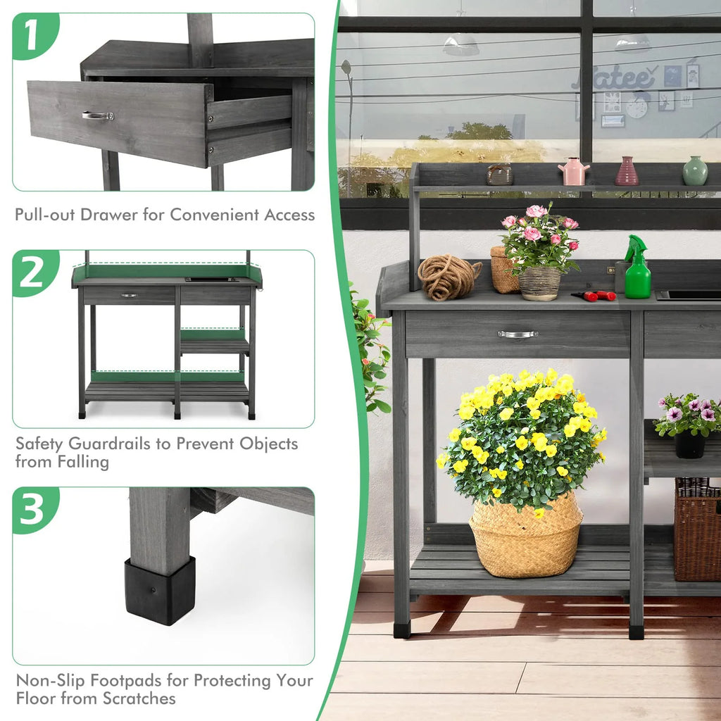 Giantex Garden Potting Bench Table, Wooden Potting Work Table