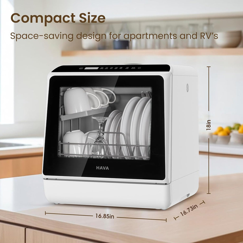 HAVA Countertop Dishwasher, 6 Programs Portable Dishwashers with 5L Built-in Water Tank