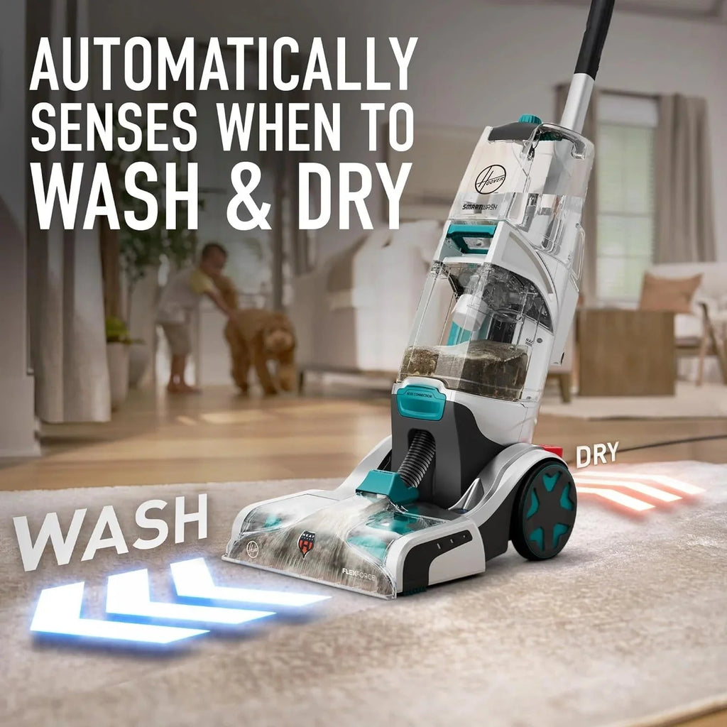 Hoover SmartWash+ Automatic Carpet Cleaner for Carpets and Upholstery, Deep Cleaning Carpet Shampoo, Carpet Deodorizer and Pet Stain Remover FH52000, Turquoise