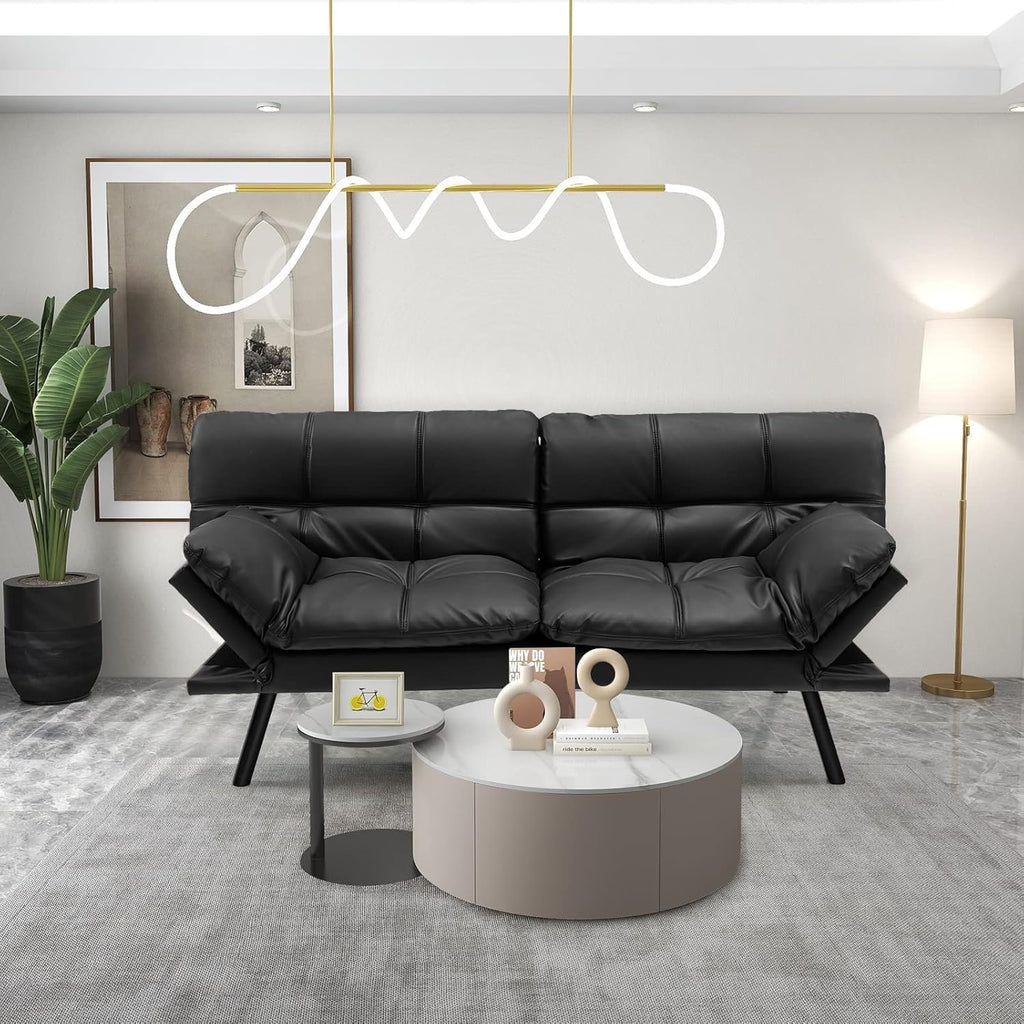Futon Sofa Bed, 72" Memory Foam Convertible Futon Couch with Adjustable Backrest & Armrests, Metal Legs, Modern Loveseat Sleeper Bed Split-Back Sofa for Small Apartment, Grey1 pcs